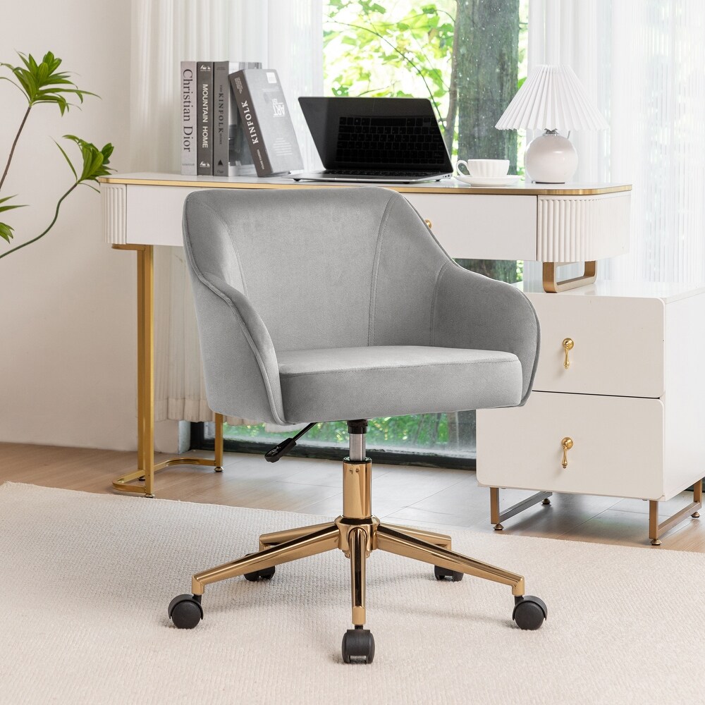 Porthos Home Raisa Velvet Office Chair with Gold Chrome Base