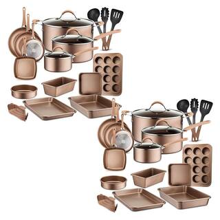 NutriChef 20 Piece Ceramic Nonstick Cookware Set in Bronze 2 x NCCW20S.5