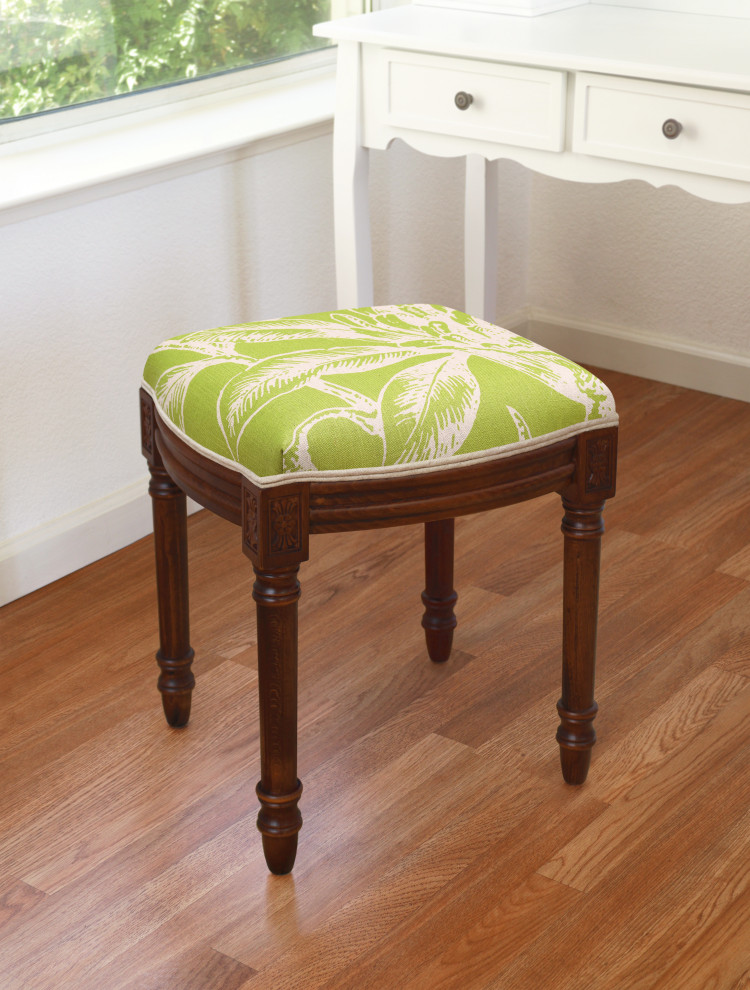 Tropical Floral Aqua  Linen Upholstered Vanity Stool   Traditional   Vanity Stools And Benches   by 123 Creations  Houzz