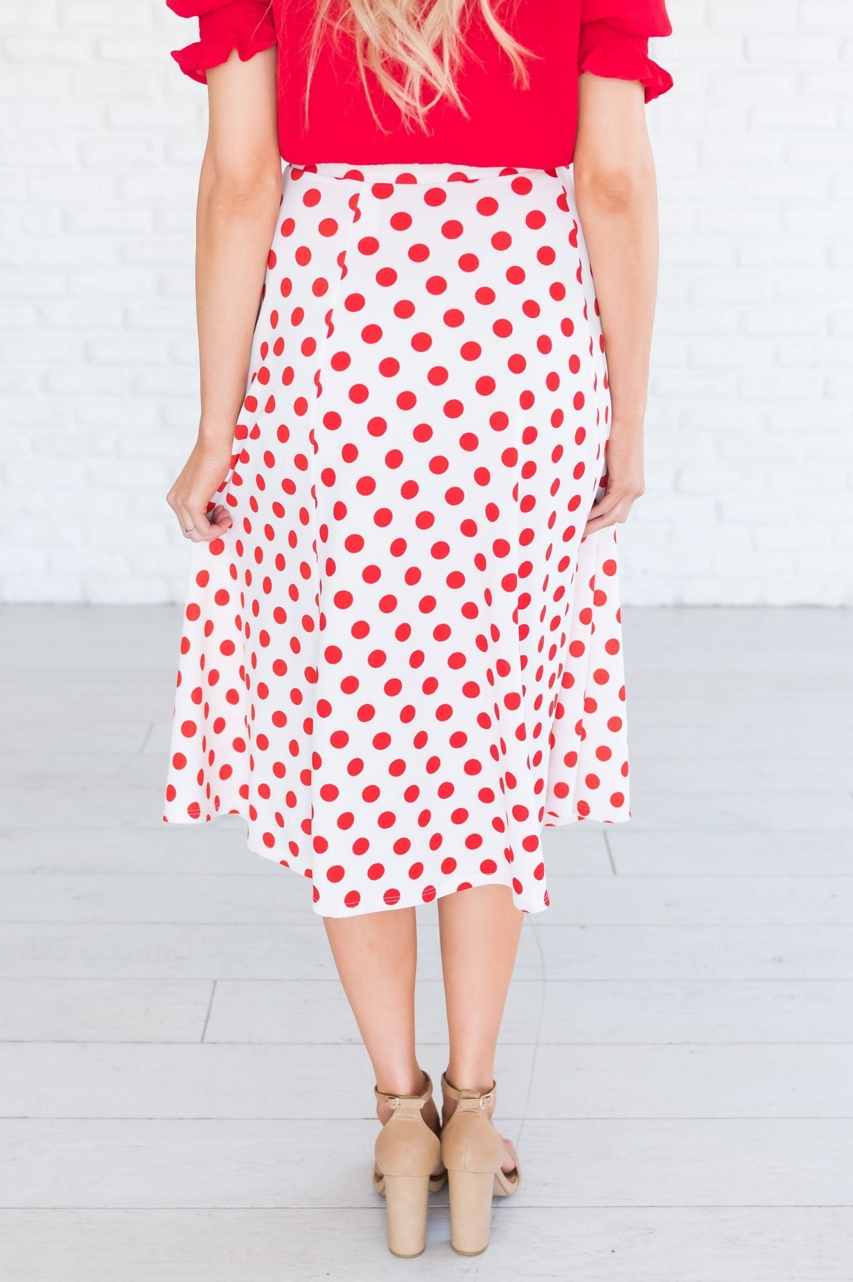 Twirling Dotted Modest Aline Skirt