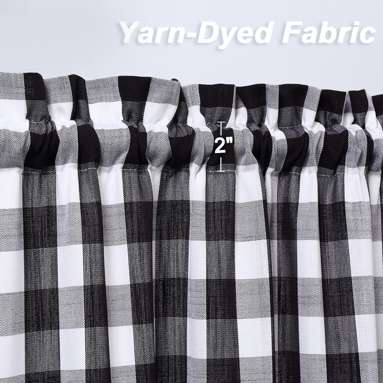 Haperlare Farmhouse Kitchen Curtains Buffalo Check Plaid Blackout Thick Yarn Dyed Cafe Curtain， Black/White， 28W x 24L 2 Panels