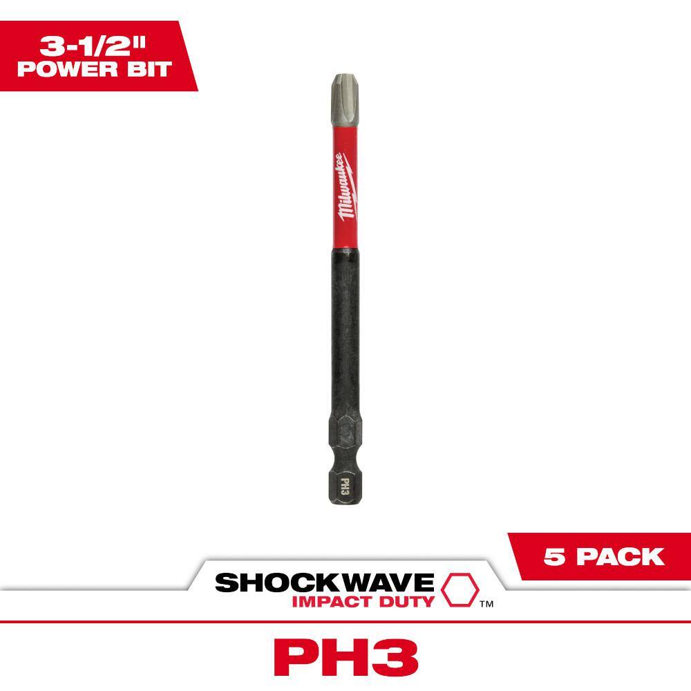 MW SHOCKWAVE Impact Duty 3-12 in. Phillips #3 Alloy Steel Screw Driver Bit (5-Pack) 48-32-4566