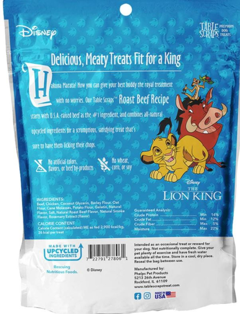 Disney The Lion King Table Scraps Premium Dog Treats， Roast Beef， 5oz. Bag