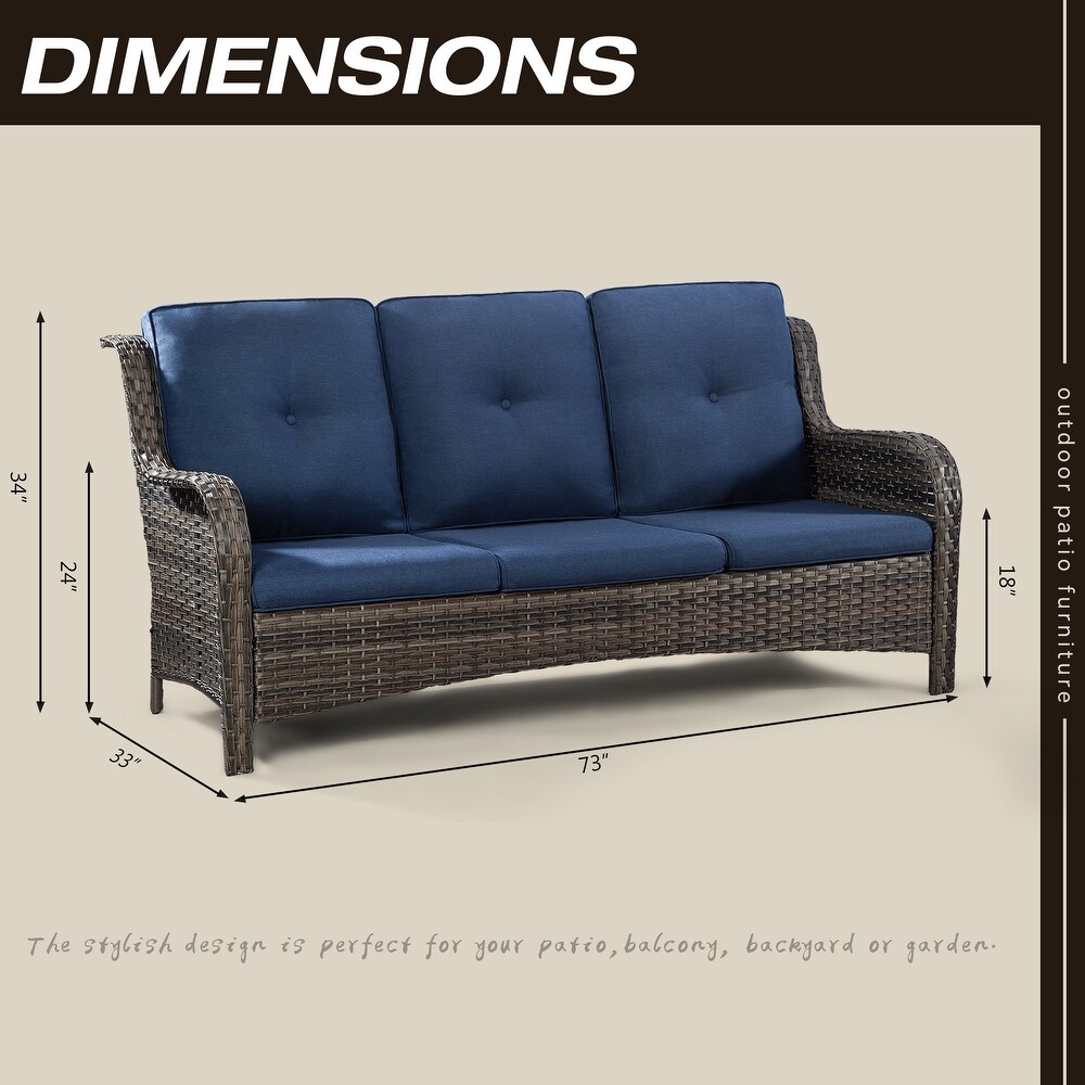 Cozywor 3 Seat Wicker Outdoor Patio Sofa Sectional Couch with Cushions