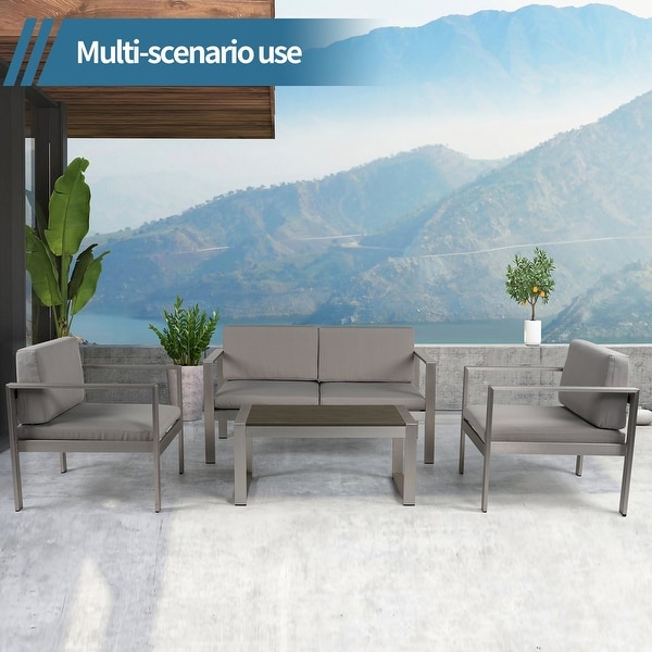 4Piece Aluminum Patio Conversation Set with Gray Cushions