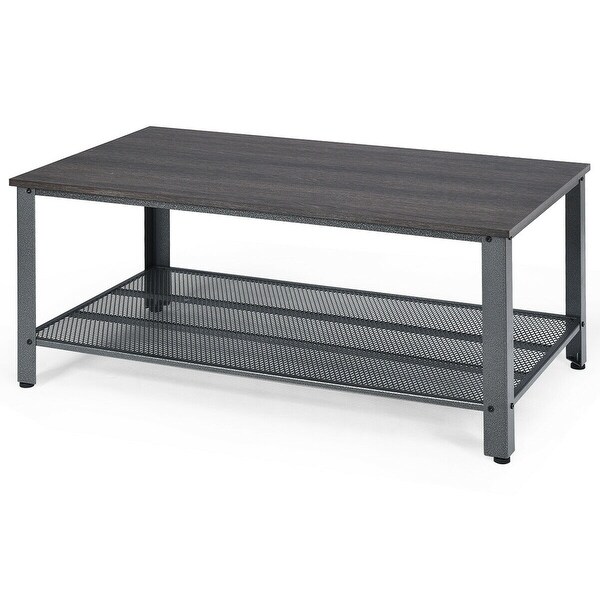 Gymax Coffee Table Console Table with Storage Shelf and Metal Frame