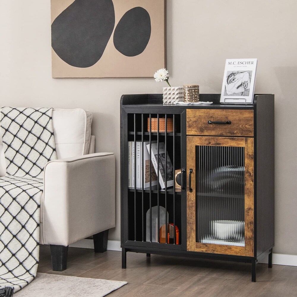 Buffet Sideboard  Industrial Cupboard with 2 Cabinets and 1 Drawer  Multipurpose Wooden Kitchen Coffee Bar Station