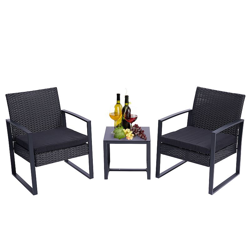 F.C Design 3-Piece Outdoor Wicker Patio Furniture Set - Modern Rattan Chair Conversation Set with Coffee Table