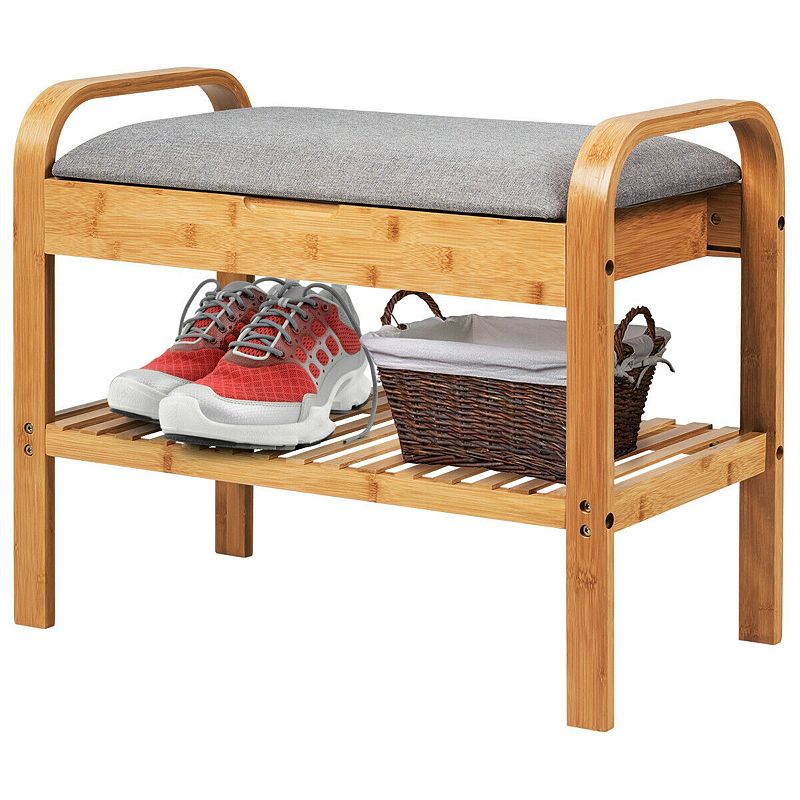 Shoe Rack Bench  with Storage Shelf -Natural