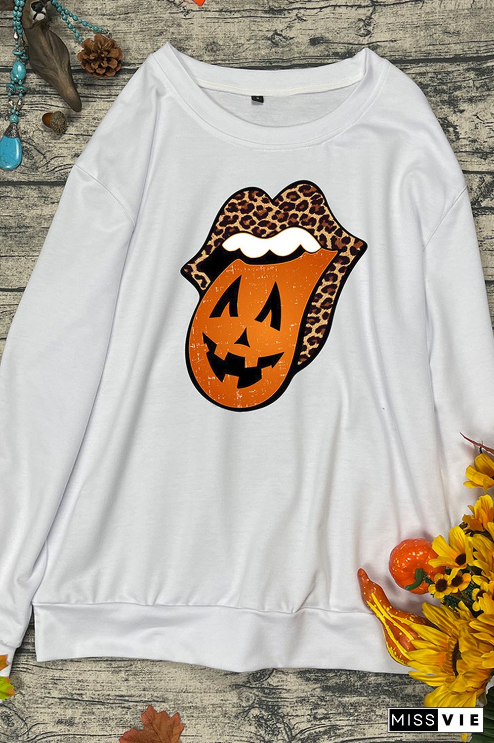 Leopard Lips Halloween Print O-neck Long Sleeve Sweatshirts Women Wholesale