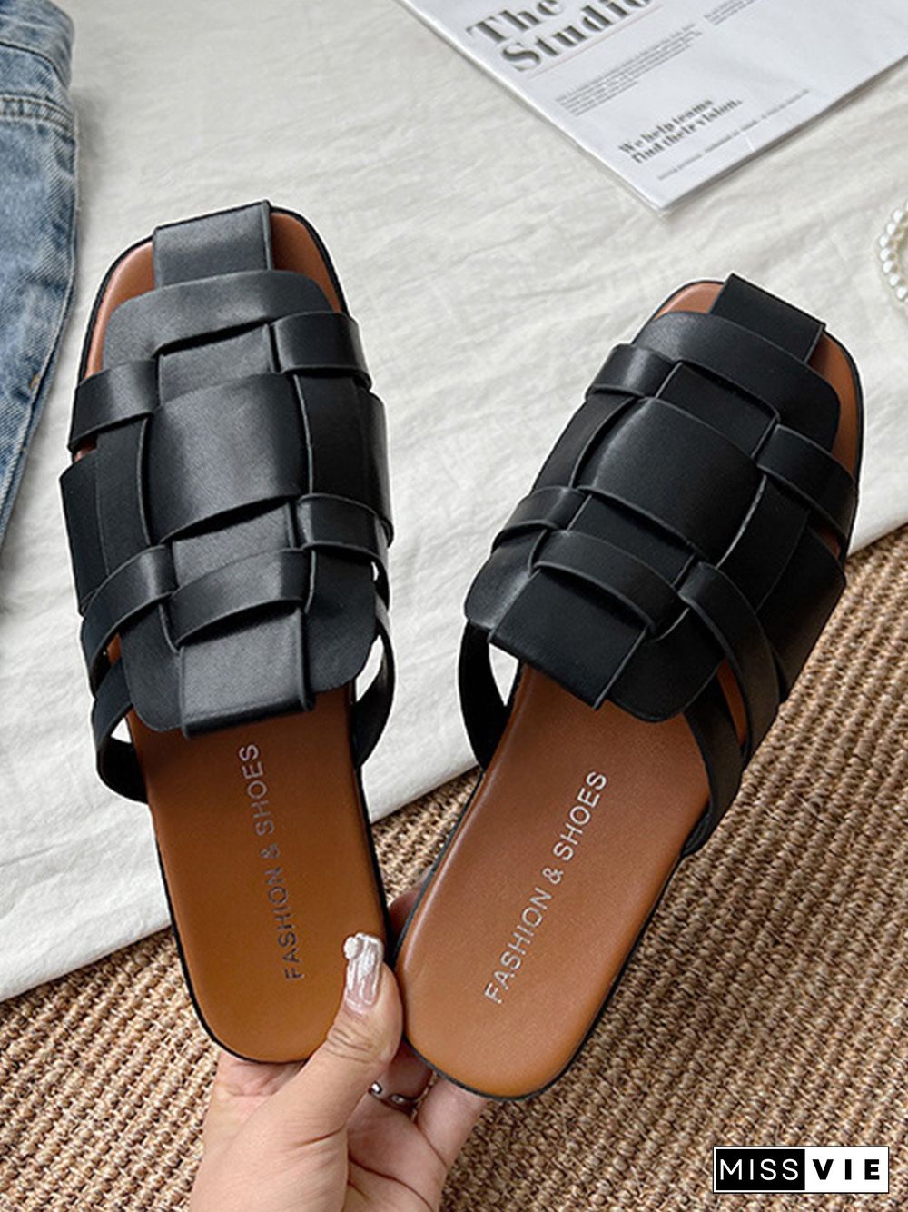 Baotou Half Slipper Flat Heel Cutout Sandals