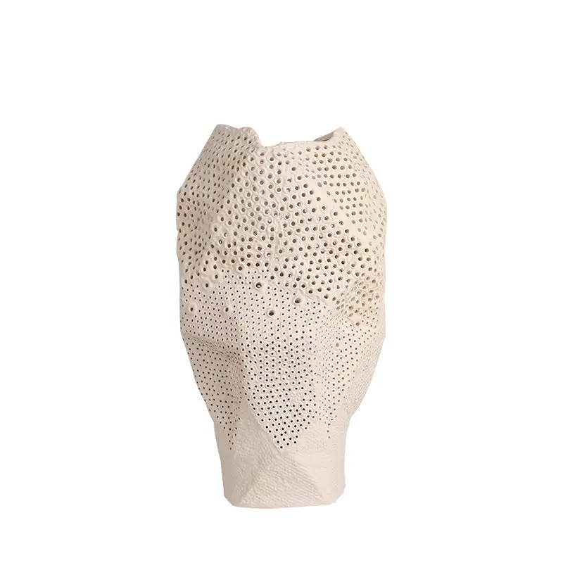 White Round Hole Polyhedron Vase Fa-D21035A