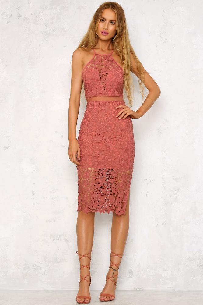 Lace Instinct Midi Dress Dusty Rose