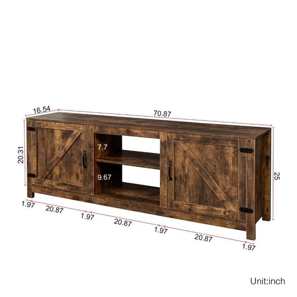 Farmhouse TV Stand， Wood Entertainment Center Media Console with Storage - 73 inches