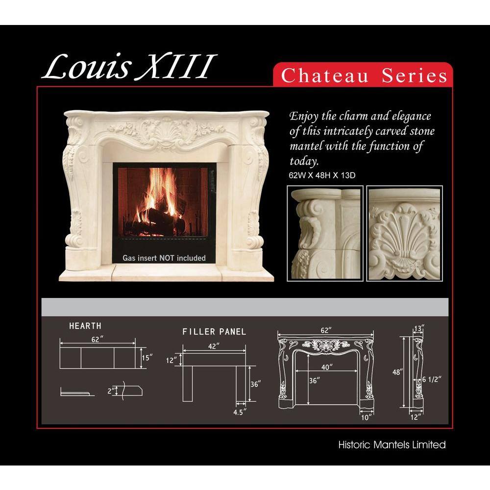 Historic Mantels Chateau Series Louis XIII 48 in. x 62 in. Cast Stone Mantel CL14002