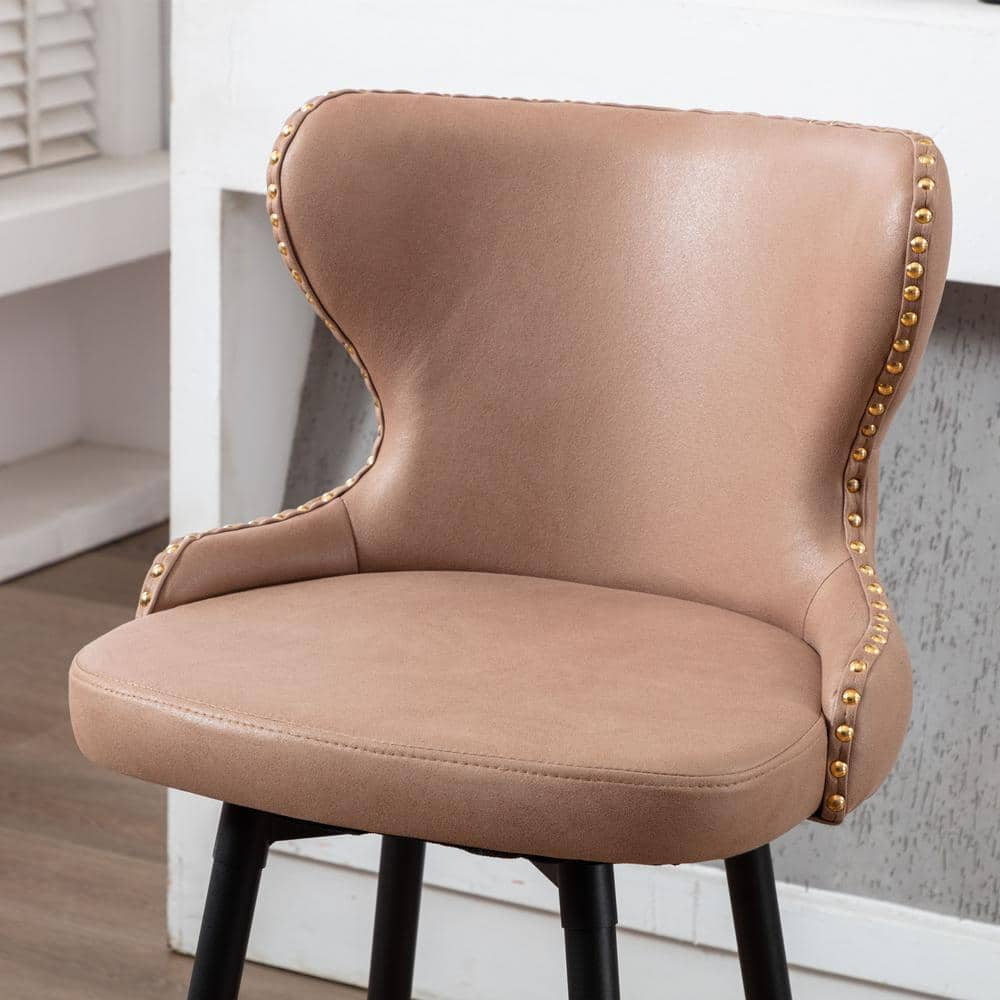 GOJANE 41.30 in. khaki Modern Leathaire Bar Stool with Tufted Gold Nailhead Trim and Metal Legs, Set of 2 W114342858LWY