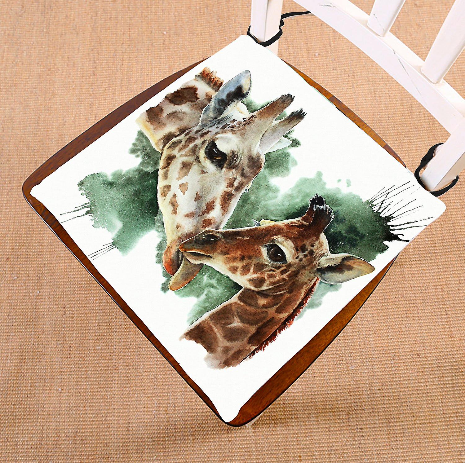 Animal Chair Pad， Watercolor Couple Of Giraffe Seat Cushion Chair Cushion Floor Cushion 50x50 Cm