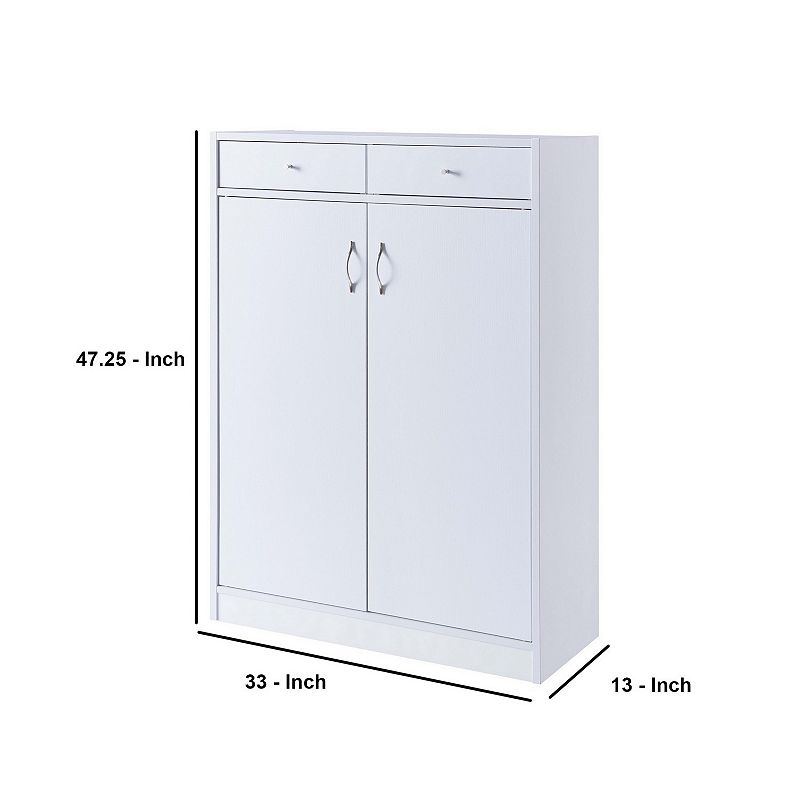 47 Inch 2 Door Wooden Shoe Cabinet， White