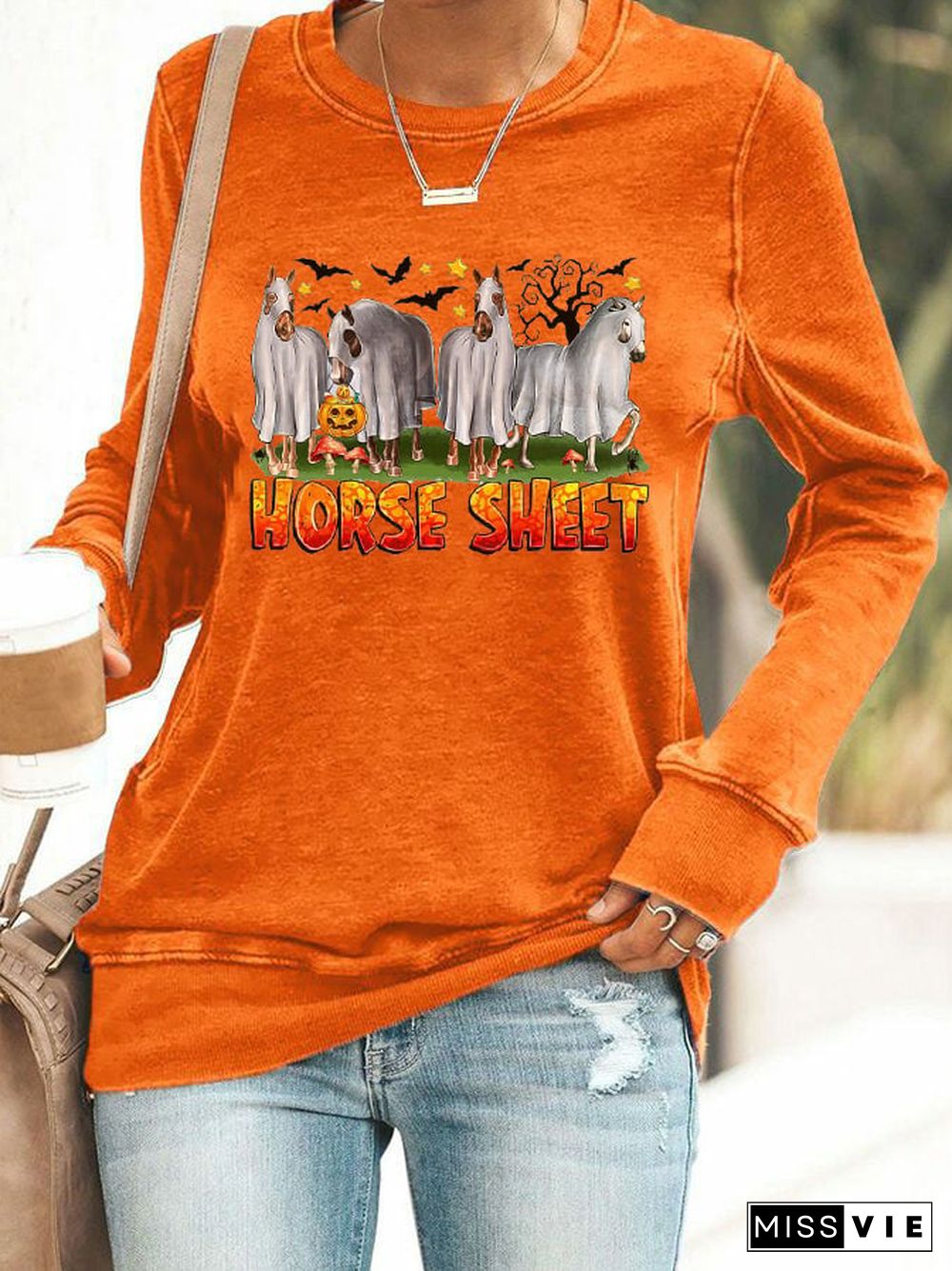 Women's Halloween Horse Sheet Printed Casual Sweatshirt