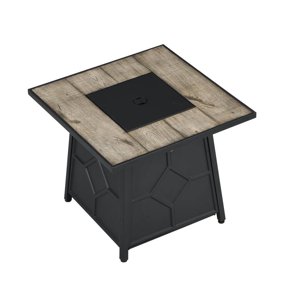 CASAINC 28-inch Steel Propane Gas Fire Pit Table 40000 BTU Square Gas Firepits with Lid and Lava Rock in Gray CR-FP-02-BR