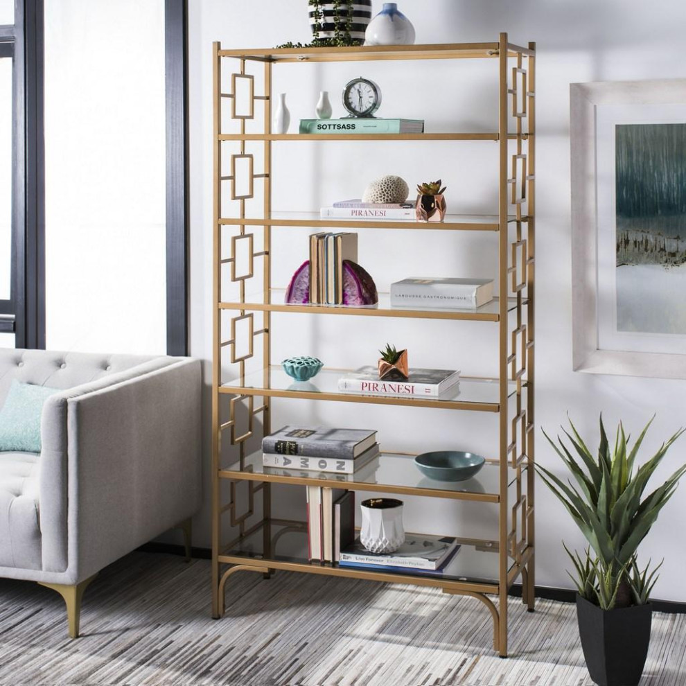 Ellis 7 Tier Etagere/ Bookcase Gold/ Clear   Contemporary   Bookcases   by AED Luxury Home Decor  Houzz