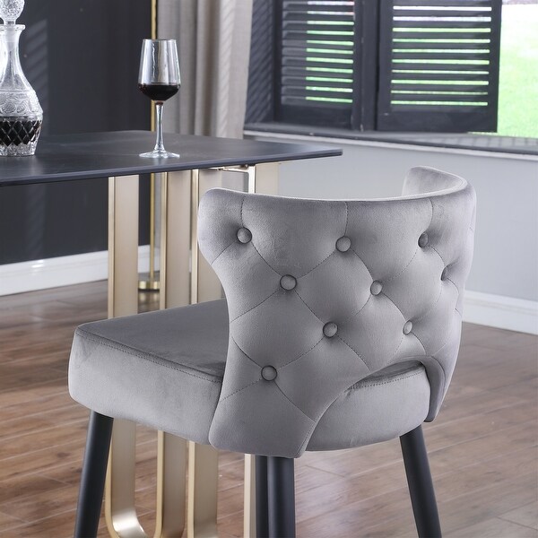 Set of 2 Contemporary Velvet Upholstered Stool with Metal Legs