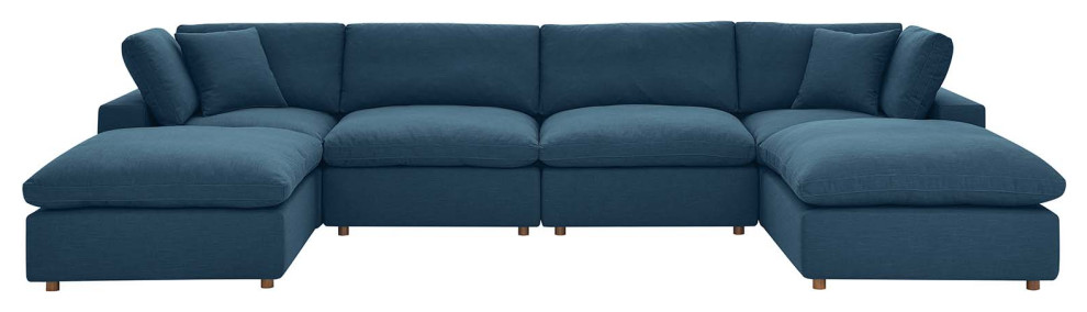 Modway Commix 6 Piece Fabric Down Filled Sectional Sofa Set in Azure   Contemporary   Sectional Sofas   by Homesquare  Houzz