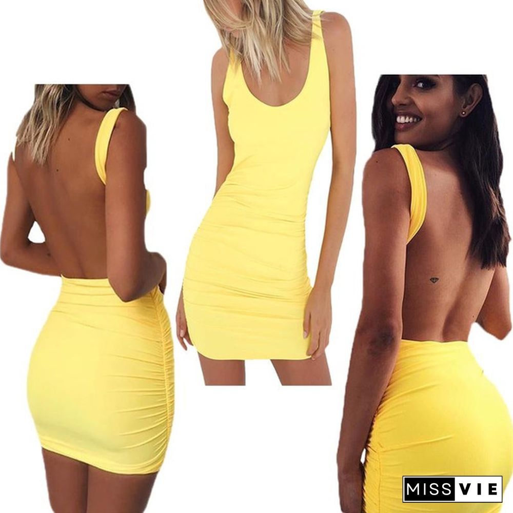 Women Sexy Backless Summer Dress Slim Short Pencil Bandage Club Party Dresses Beach Mini Bodycon Dress Vestidos