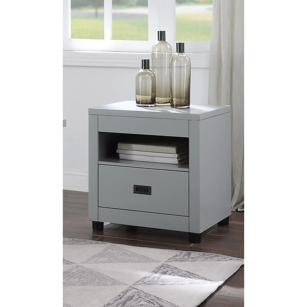 One Drawer Wooden End Table in Dove Gray Finish