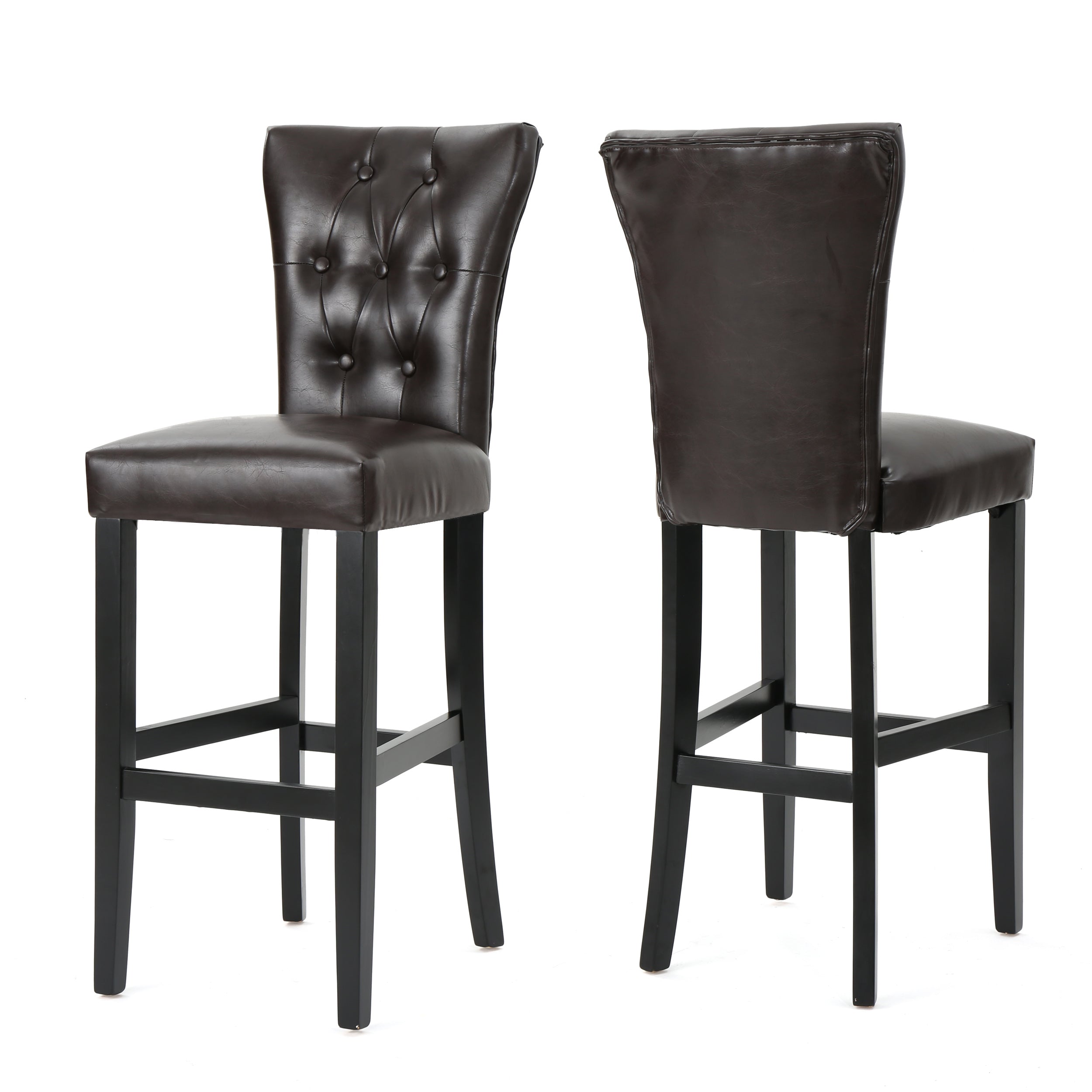 Padma Tufted Back Brown Leather 30-Inch Barstools (Set of 2)