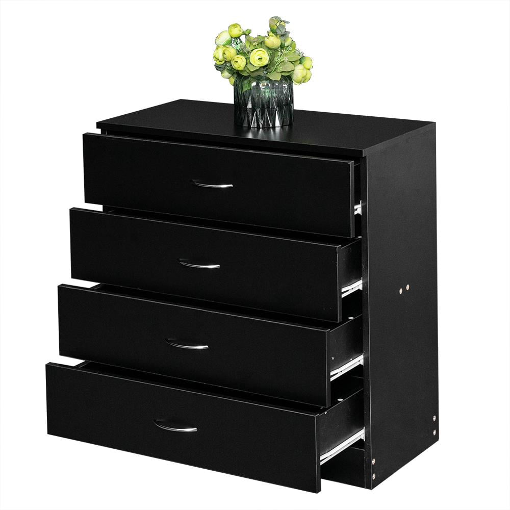 UBesGoo Modern Wood 4-Drawer Dresser Chest Bedside Table for Bedroom,Living Room,Black