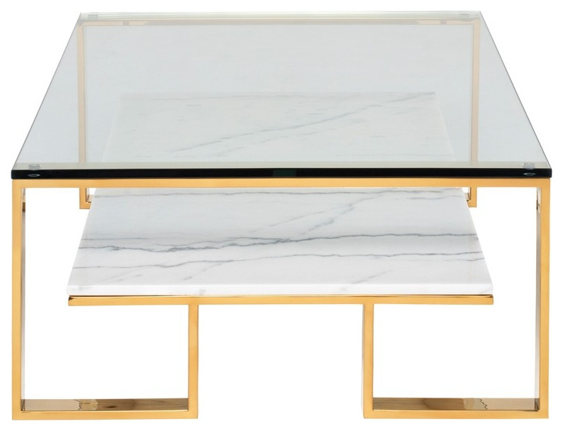 Benvolio Coffee Table White Marble   Contemporary   Coffee Tables   by Peachtree Fine Furniture  Houzz