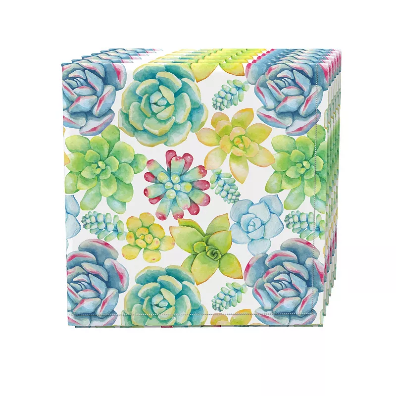 Napkin Set， 100% Polyester， Set of 4， 18x18， Vibrant Succulents