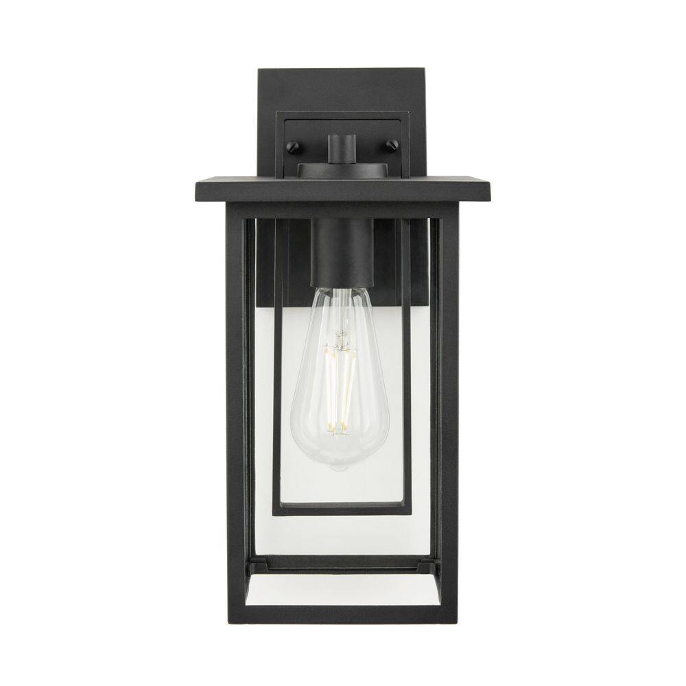 Hampton Bay Keswick Modern 1-Light Matte Black Hardwired Outdoor Wall Lantern Sconce with Clear Glass DSHD5979B