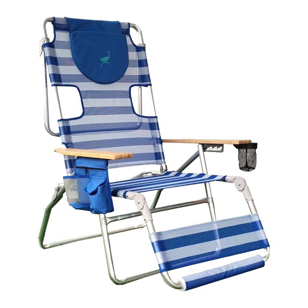 Ostrich Altitude 3n1 Lightweight Lawn Beach Reclining Lounge Chair W Footrest Outdoor Furniture For Patio Balcony Backyard Or Porch Blue Stripe