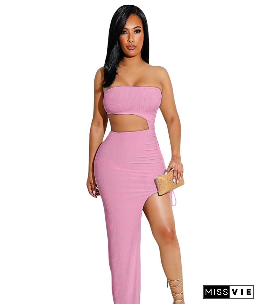 Sexy Strapless Cut Out High Split Party Dress