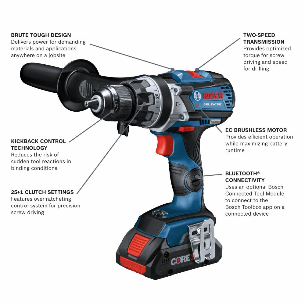 18V EC Brushless Connected-Ready Brute Tough 1/2 In. Hammer Drill/Driver Kit with (2) CORE18V Batteries ;