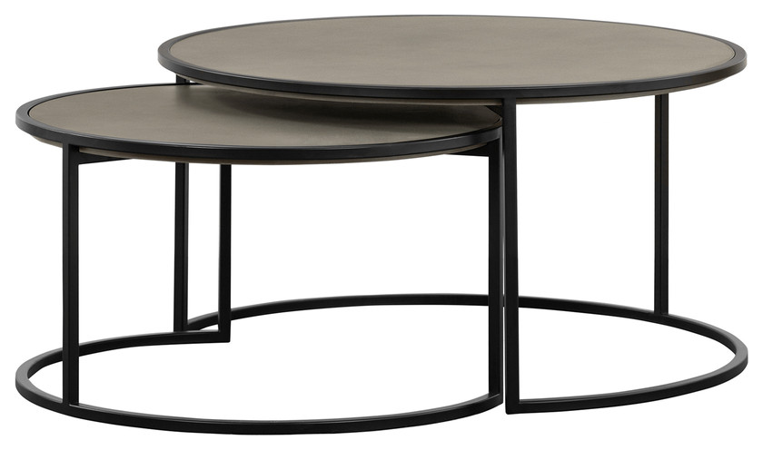 Set of Two 32 quotMedium Gray And Black Concrete Round Nested Coffee Tables   Coffee Tables   by HomeRoots  Houzz