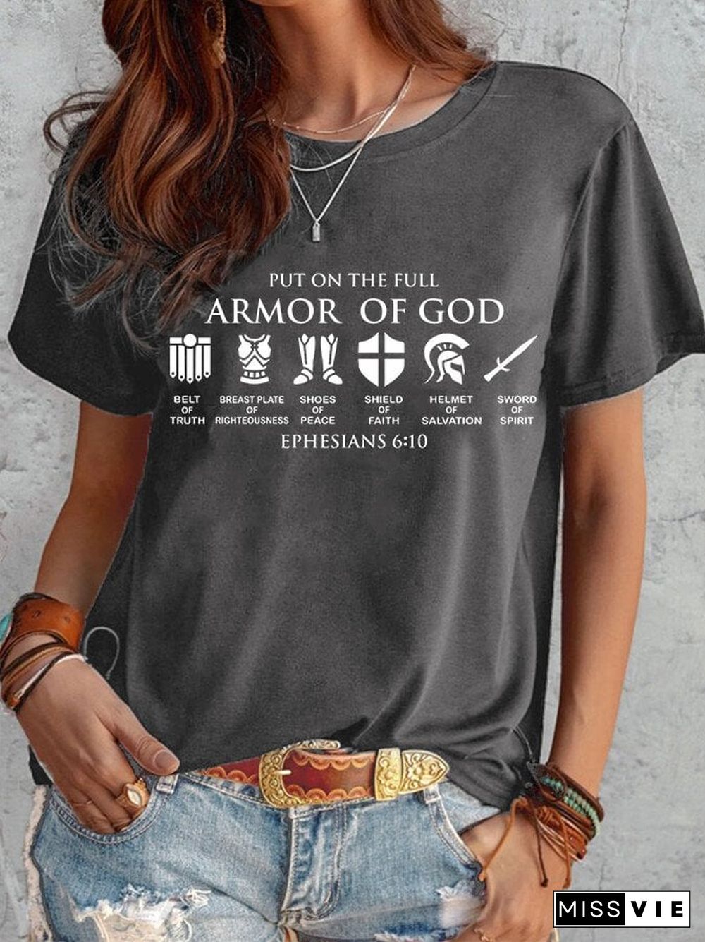 Women's Put on The Full Armor of God print crew neck T-shirt