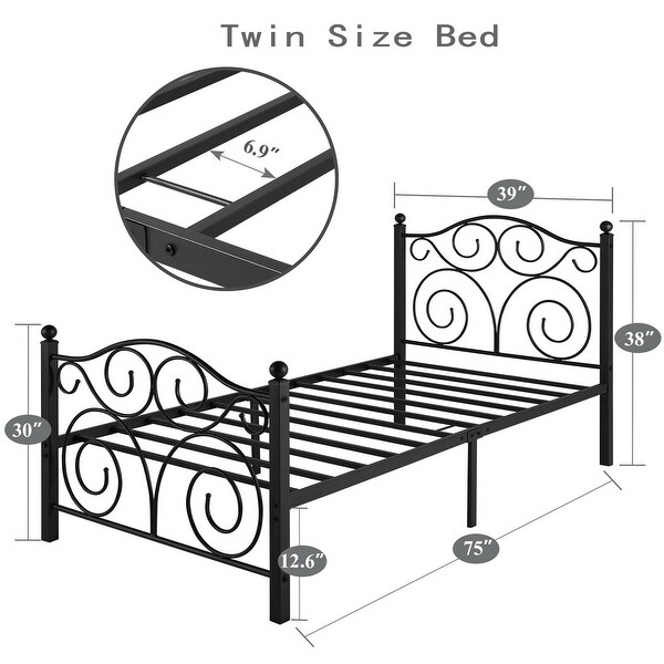 Taomika Bed Set of 2 Twin Size Platform Bed Frame with Headboard - - 36509853