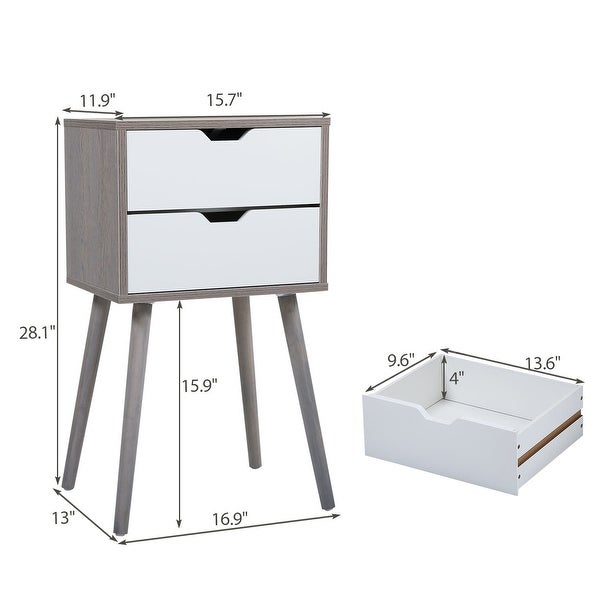 2-Drawer Gray and White End Side Table Nightstand 11.82 in. W x 15.87 in. D x 28.15 in. H (Set of 2 ) - - 37068684