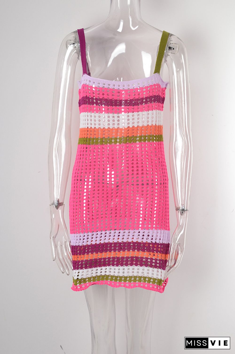 Colorful Striped Hollow Out Cami Beach Dress