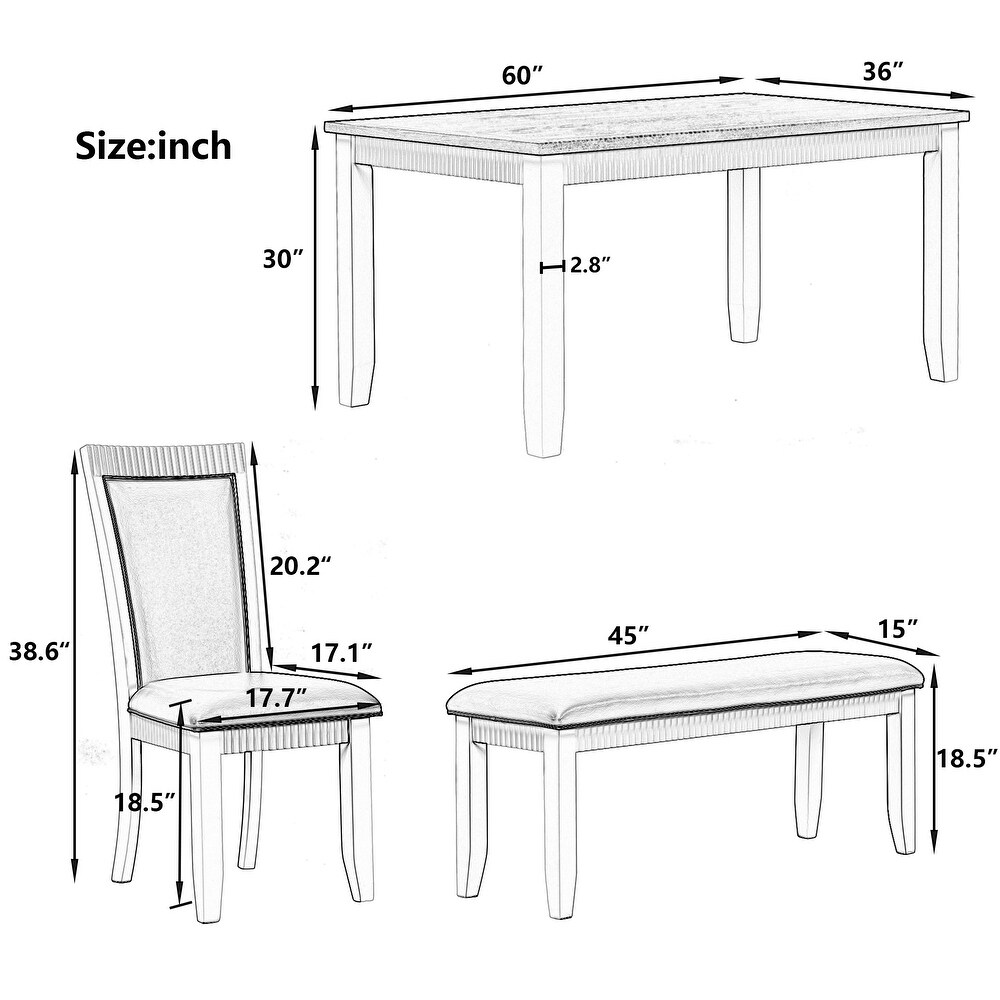 Solid Wood 6 piece Dining Table Set