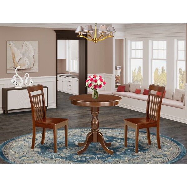 3-Pc Kitchen Dining Set - 1 Kitchen Dining Table and 2 Dining Room Chairs - Mahogany Finish (Seat's Type Options)