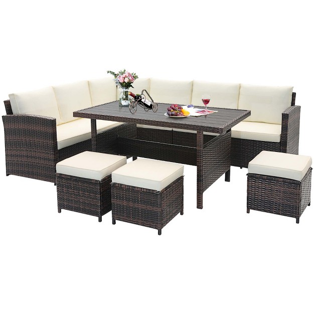 Costway 7 Pcs Patio Furniture Set Rattan Sectional Conversation Sofa Coffee Table Porch