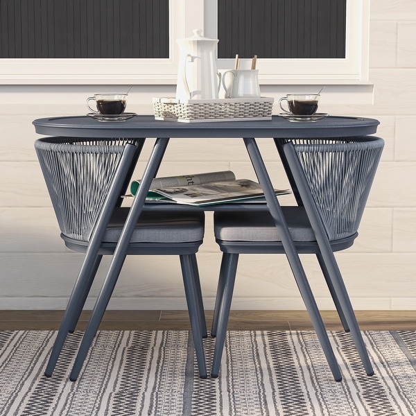 Small Space MidCentury Modern 3Piece Aluminum Outdoor Bistro Set by Furniture of America