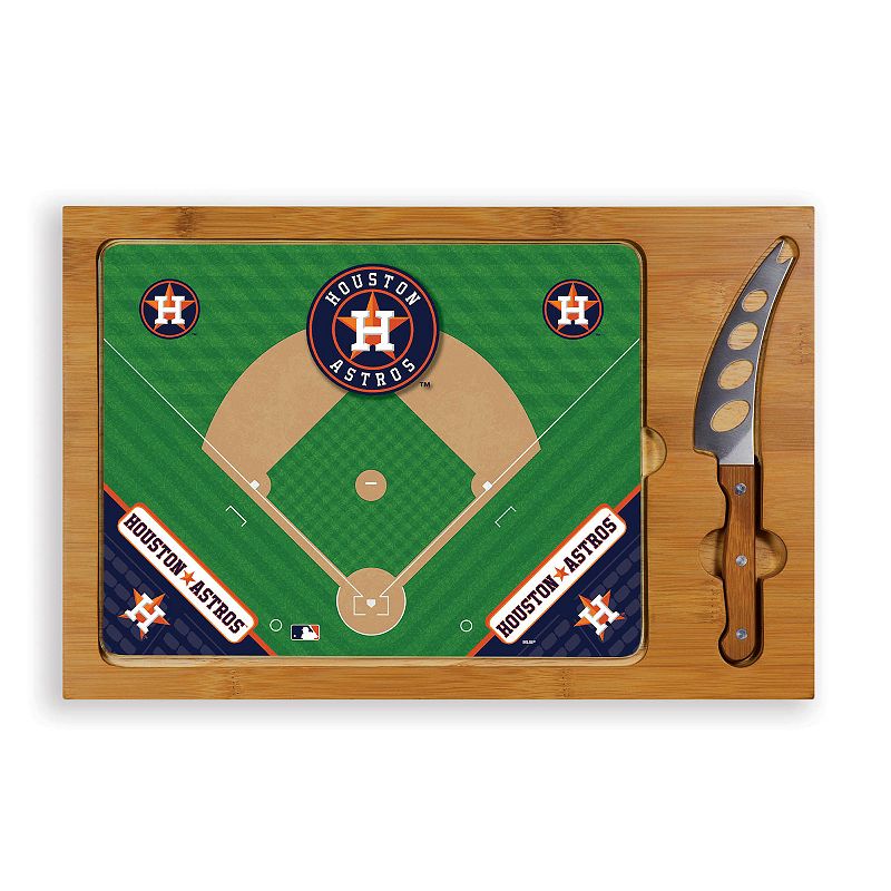 Picnic Time Houston Astros Icon Glass Top Cutting Board and Knife Set