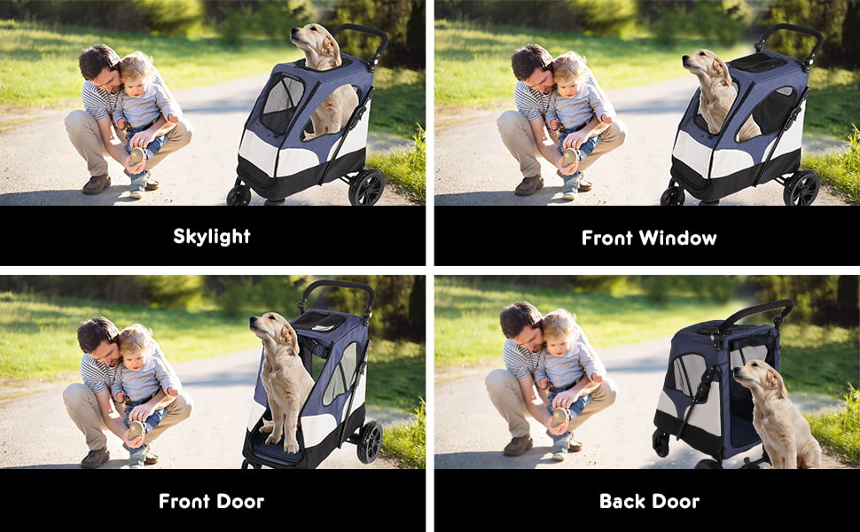 Pet Dog Stroller for Medium Dogs and Cats，Foldable Pet Jogger Stroller with Adjustable Handle，Blue