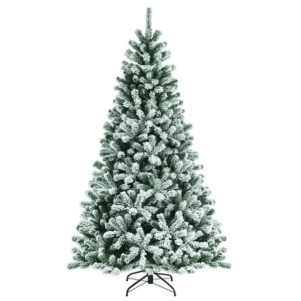 7 Feet Prelit Snow Flocked Hinged Christmas Tree with 1116 Tips and Metal Stand