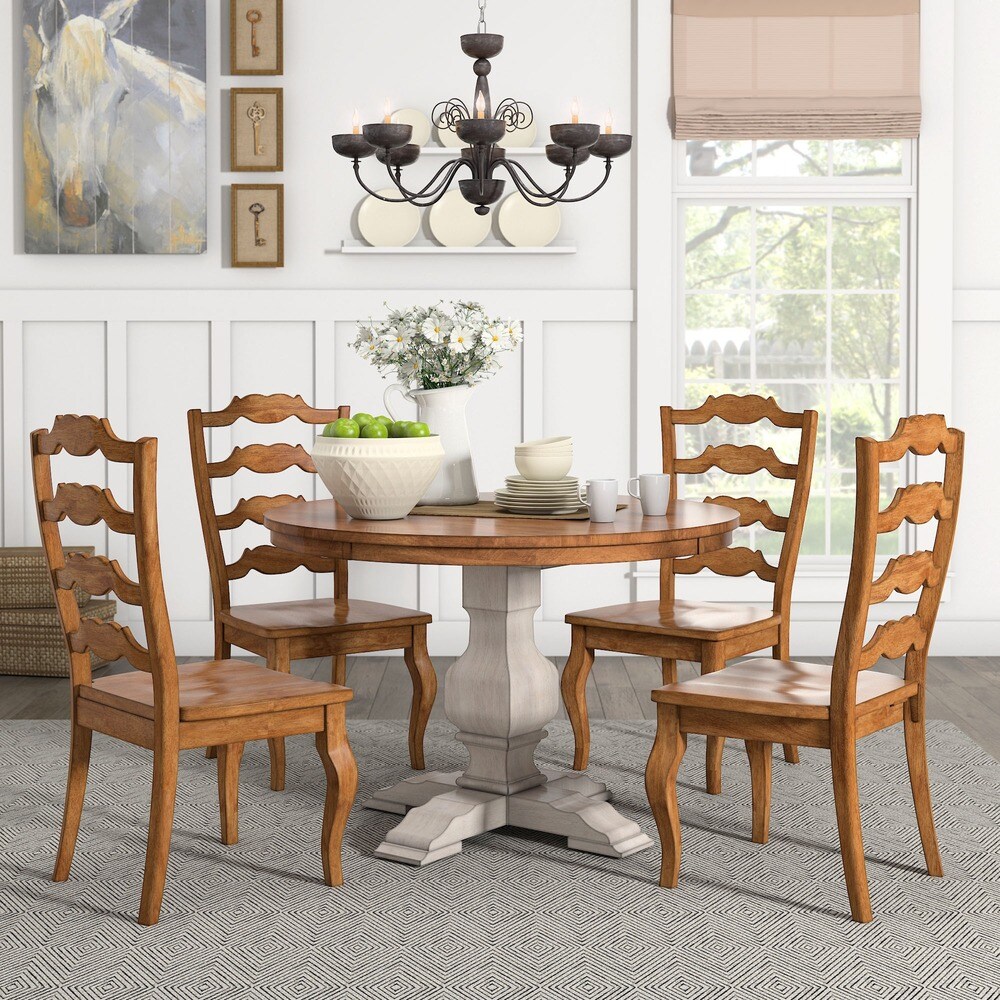 Eleanor Antique White Round Solid Wood Top 5 Piece Dining Set   French Ladder by iNSPIRE Q Classic